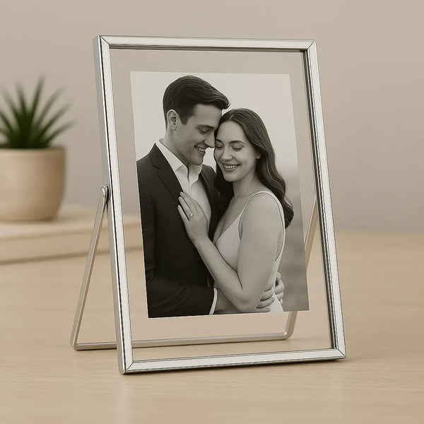 Porta-Retrato Personalizado de Vidro Chique Moderno - Prateado