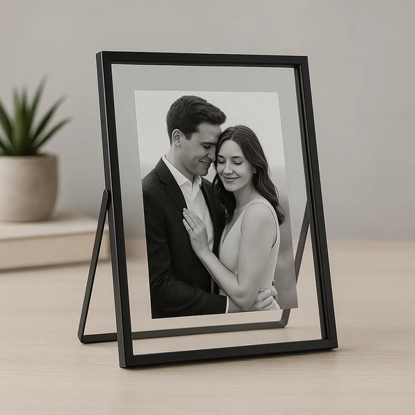 Porta-Retrato Personalizado de Vidro Chique Moderno - Preto