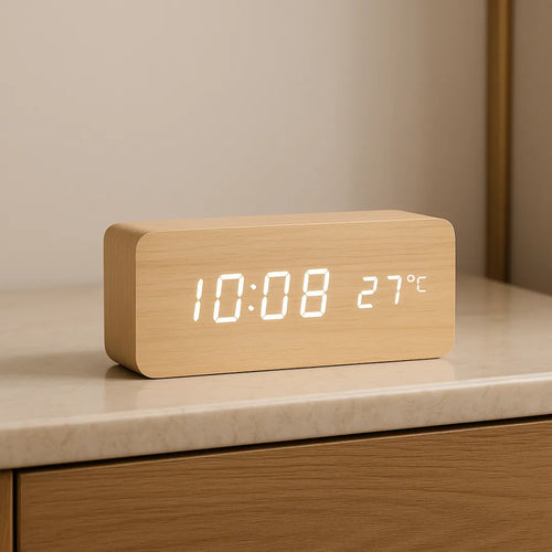 Relógio Digital de Mesa Despertador Decorativo Bege