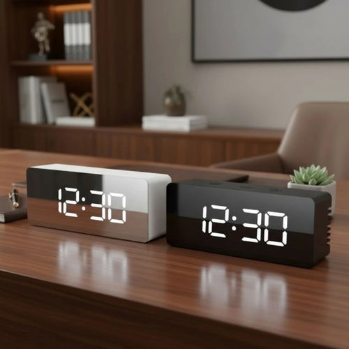 Relógio de Mesa Digital Cabeceira Despertador LED Espelhado