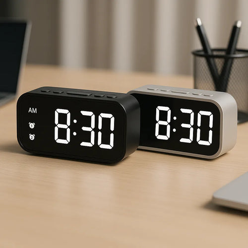 Relógio de Mesa Digital Cabeceira Despertador LED Espelhado Curvado