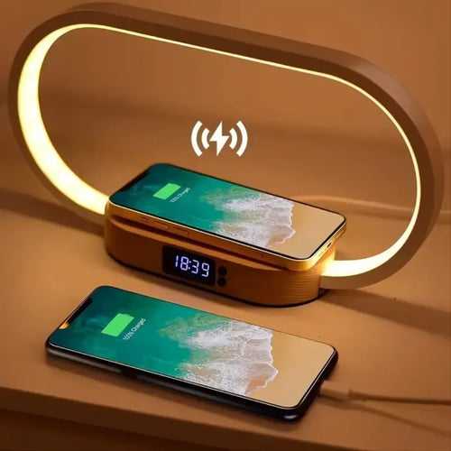 Relógio de Mesa Digital Carregador Sem Fio e Luminária LED - 3 em 1