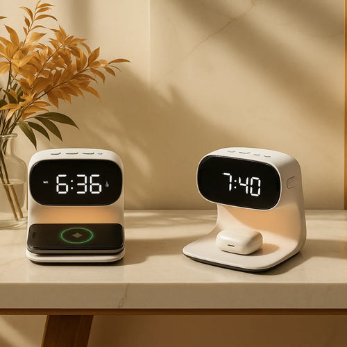 Relógio de Mesa Digital Despertador e Carregador Sem Fio LED - 3 em 1