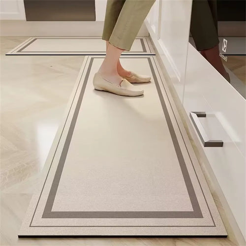 Tapete para Cozinha Antiderrapante Absorvente Elegante - Bege