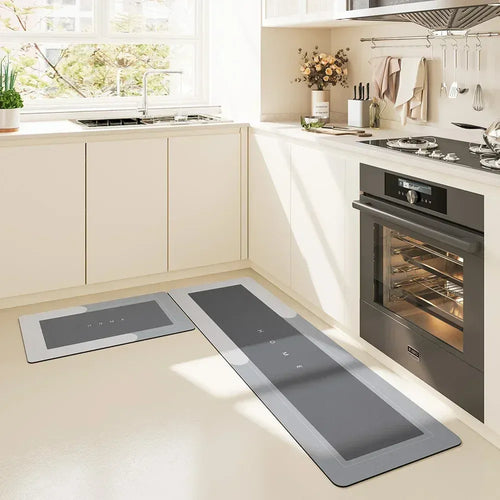 Tapete para Cozinha Antiderrapante Absorvente Minimalista - Cinza