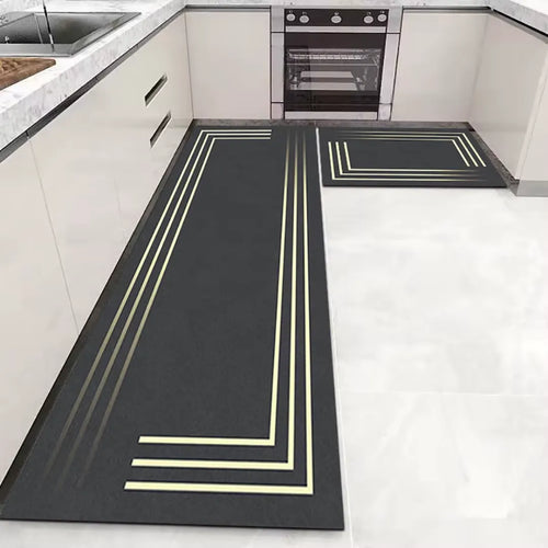 Tapete para Cozinha Antiderrapante Absorvente Versátil - Preto
