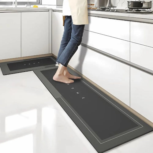 Tapete para Cozinha Antiderrapante Absorvente Minimalista - Preto