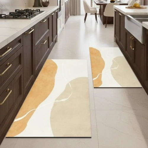 Tapete para Cozinha Antiderrapante Passadeira Moderno - Branco c/ Laranja