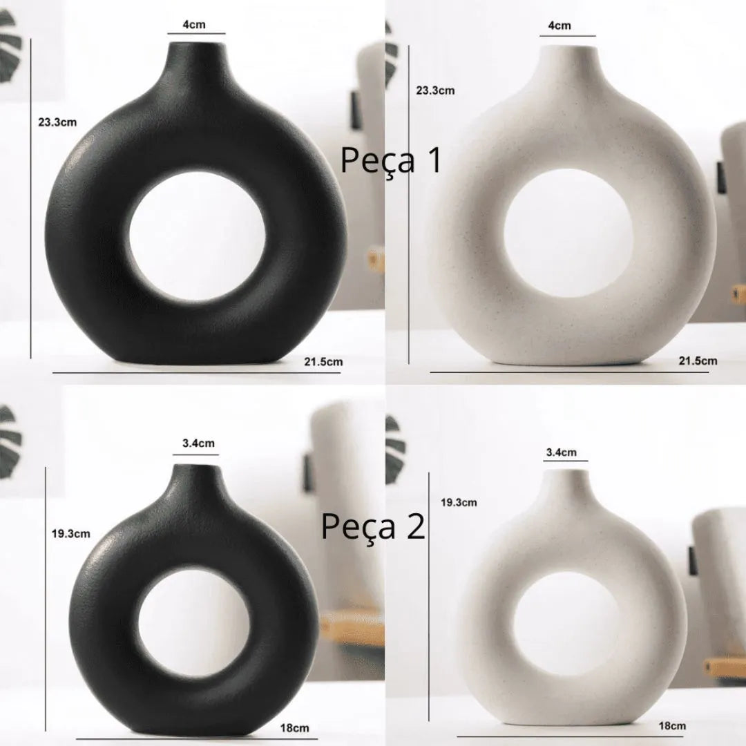 Vaso Decorativo para Sala de Cerâmica Rosquinha 2 Peças - Decoração