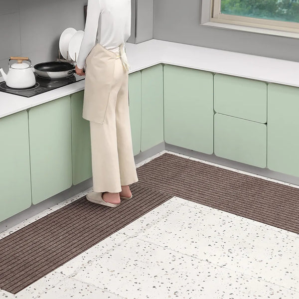 Tapete para Cozinha Antiderrapante Absorvente Listrado - Marrom