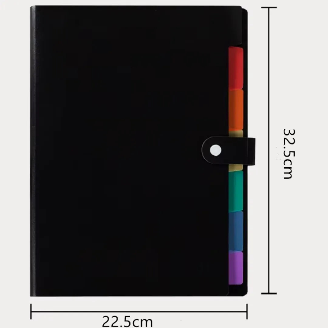 Pasta Sanfonada Com 7 Divisórias A4 Organizadora preta Escolar 