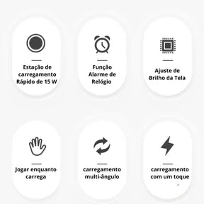 Relógio de Mesa Digital Carregador e Despertador Sem Fio LED - 4 em 1
