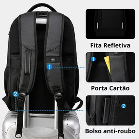 Mochila Masculina Preta Reforçada Executiva Impermeável