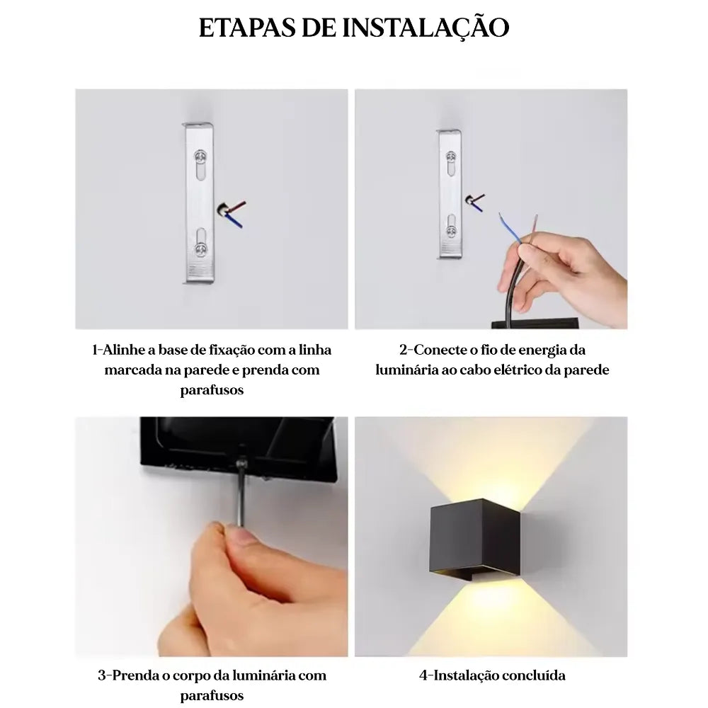 Arandela de Parede Externa/Interna Luminária LED Quadrada Preta 
