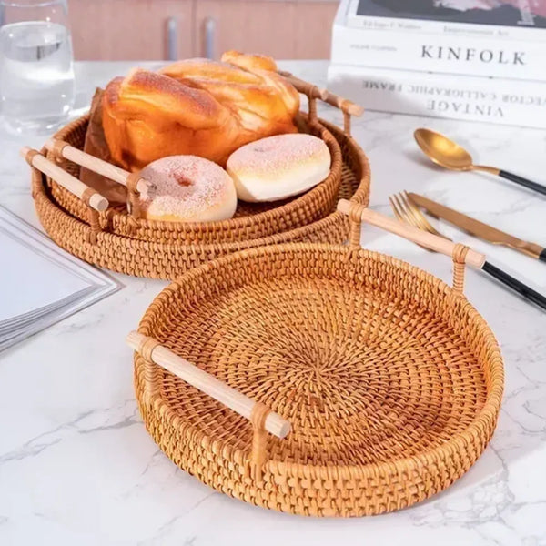 Bandeja Decorativa Redonda de Vime Rattan Premium