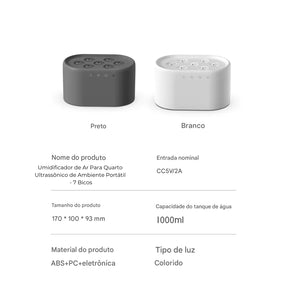 Umidificador de Ar Para Quarto Ultrassônico de Ambiente Portátil - 7 Bicos
