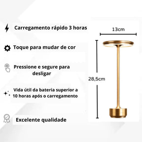 Luminária de Mesa LED Sem Fio Touch Recarregável - Chique Home