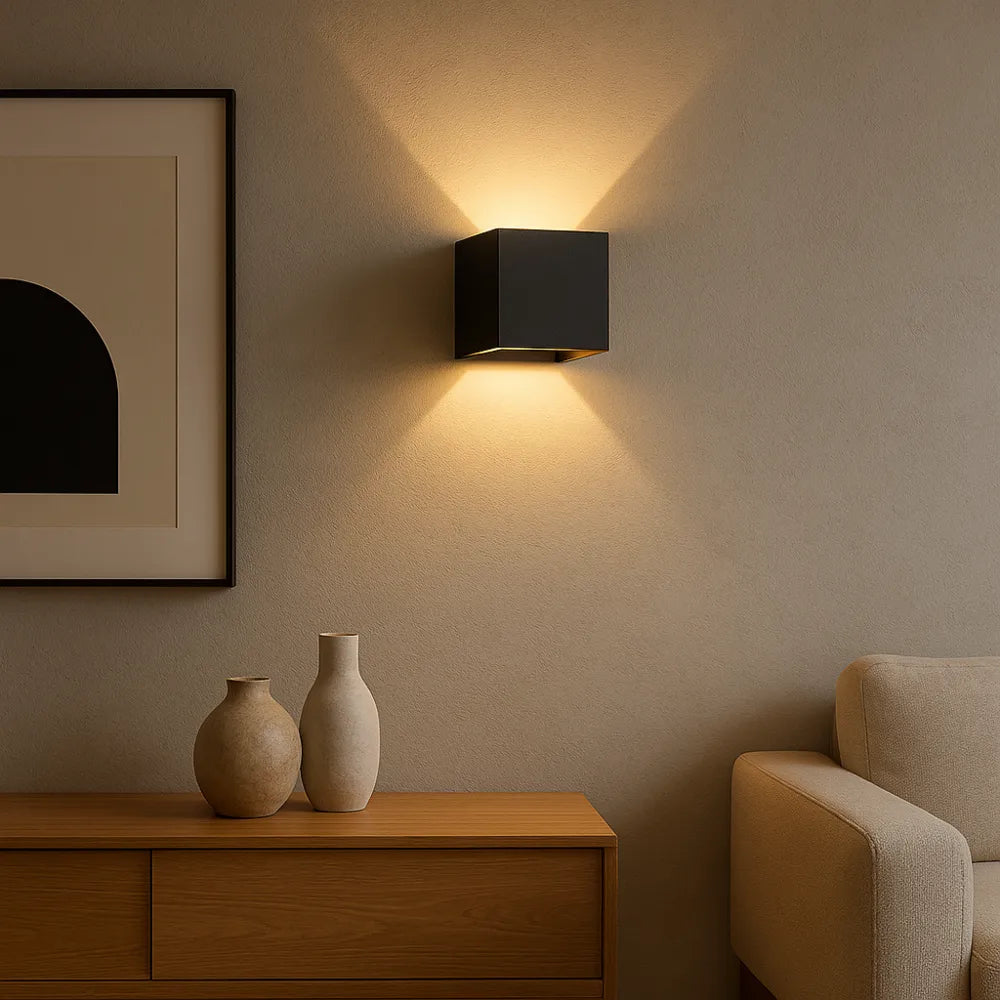 Arandela de Parede Externa/Interna Luminária LED Quadrada Preta 
