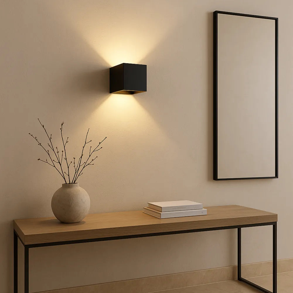 Arandela de Parede Externa/Interna Luminária LED Quadrada Preta 