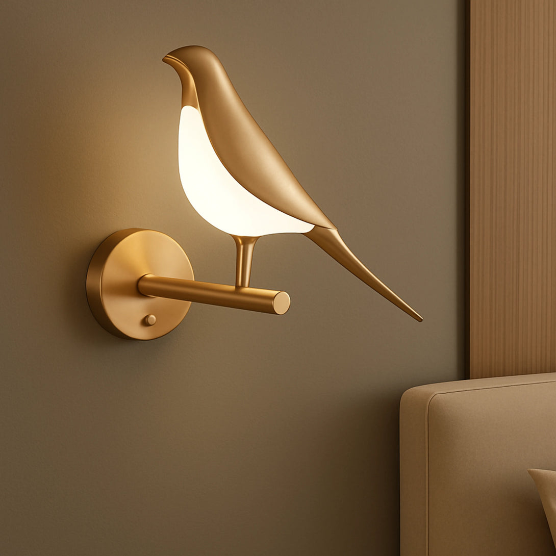 Arandela de Parede Interna para Quarto/Sala Dourada LED Pássaro