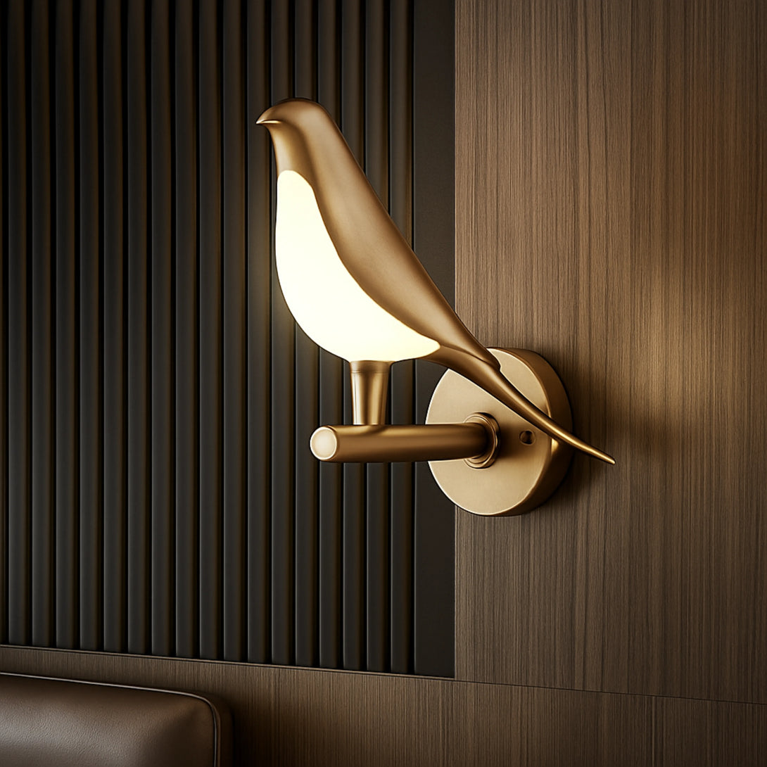 Arandela de Parede Interna para Quarto/Sala Dourada LED Pássaro
