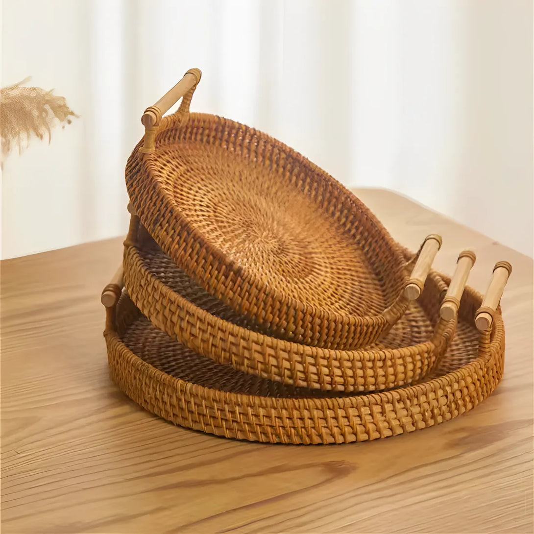 Bandeja Decorativa Redonda de Vime Rattan Premium