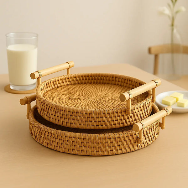 Bandeja Decorativa Redonda de Vime para Decoração
