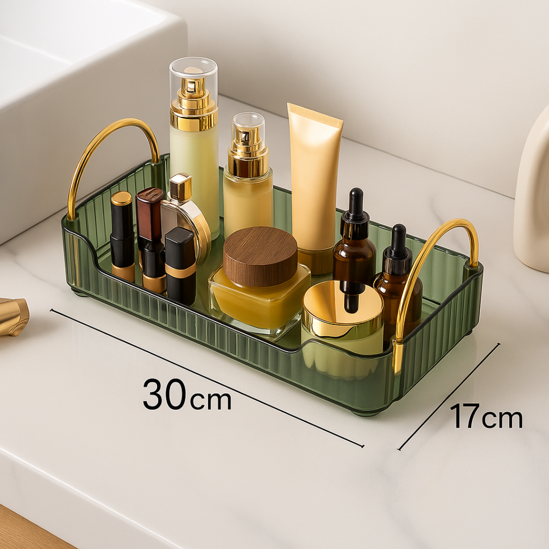 Bandeja para Banheiro Decorativa lavabo Retangular verde dourado