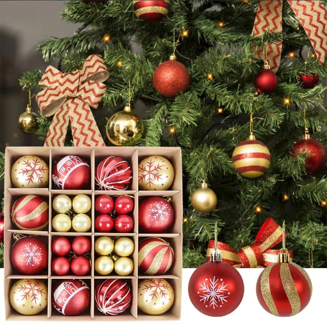 Bolas de Natal Branca/Vermelha/Dourada para Árvore 44 Unidades