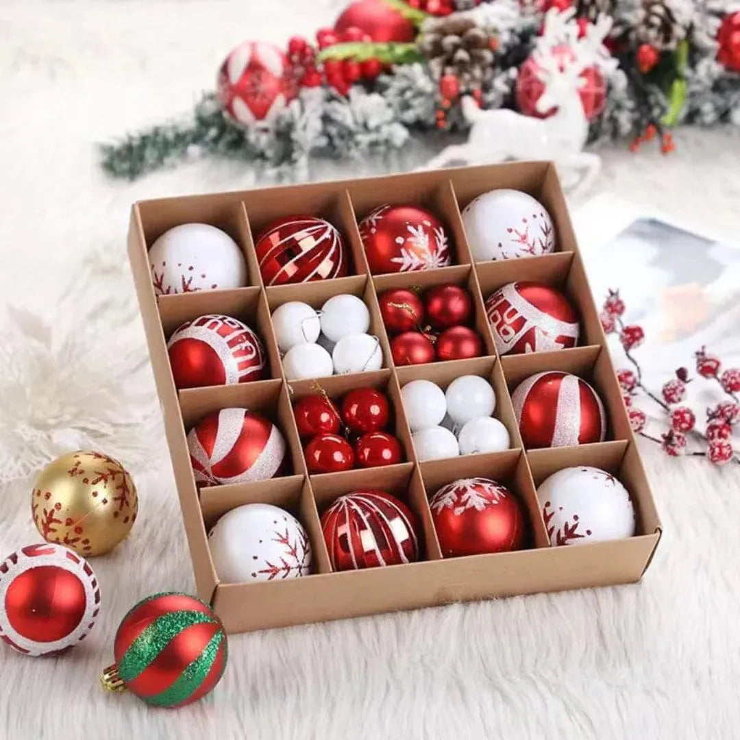 Bolas de Natal Branca/Vermelha para Árvore 44 Unidades