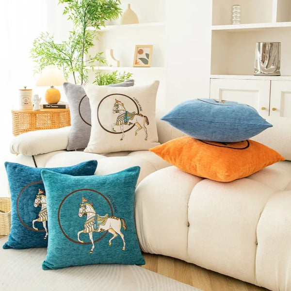 Capa de Almofada 45x45 para Sofá Decorativa de Luxo Horse 