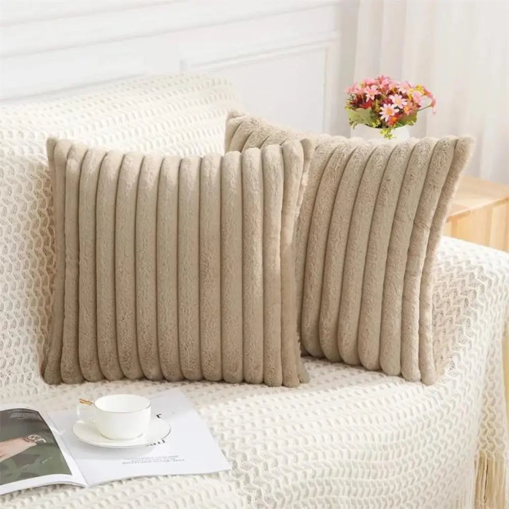 Capa de Almofada de croche trico 45x45 para Sofá marrom caqui Decorativas luxo Listrada Lisa 