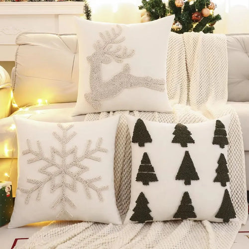 Capa para Almofada de Natal 45x45 para Sofá Neve Bordado