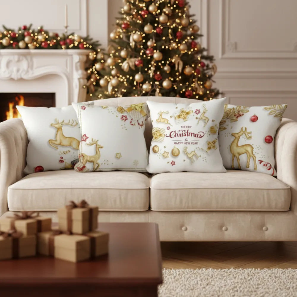Capa para Almofada de Natal 45x45 para Sofá Decorativa branco natalina