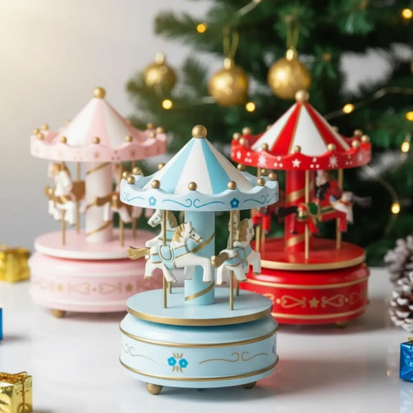 Carrossel de Natal de Enfeite azul vermelho rosa Decoração Natalina de Mesa