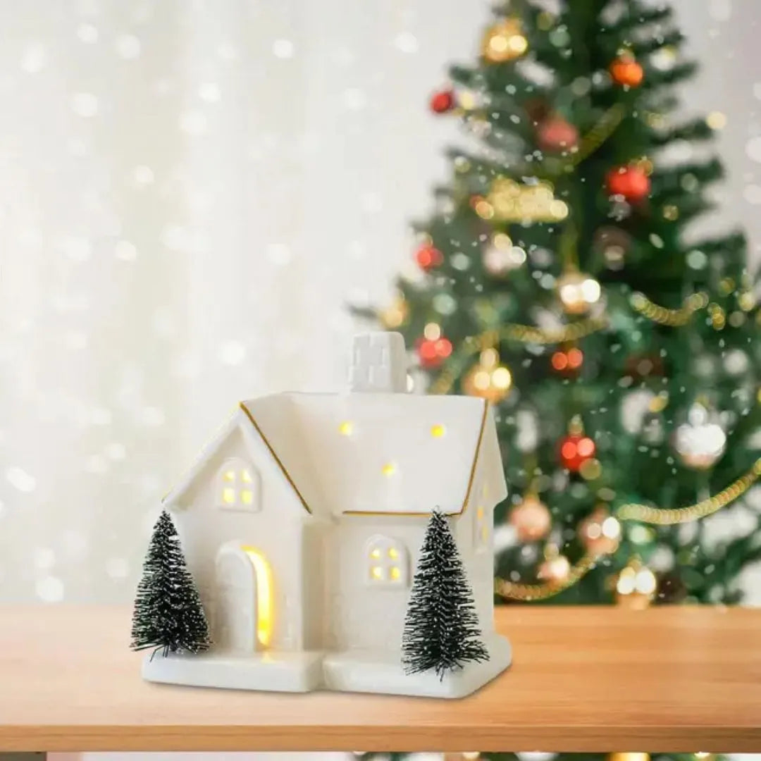 Casinha Decorada de Natal Iluminada Decoração Natalina Mesa