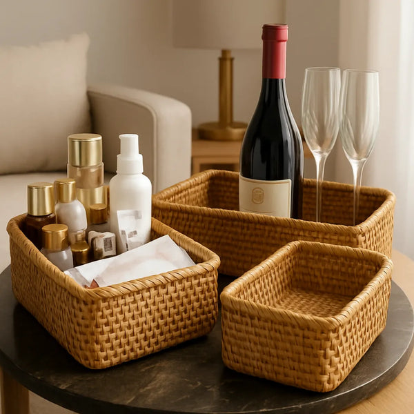 Cesto de Palha para Decoração Organizador Rattan vime luxo