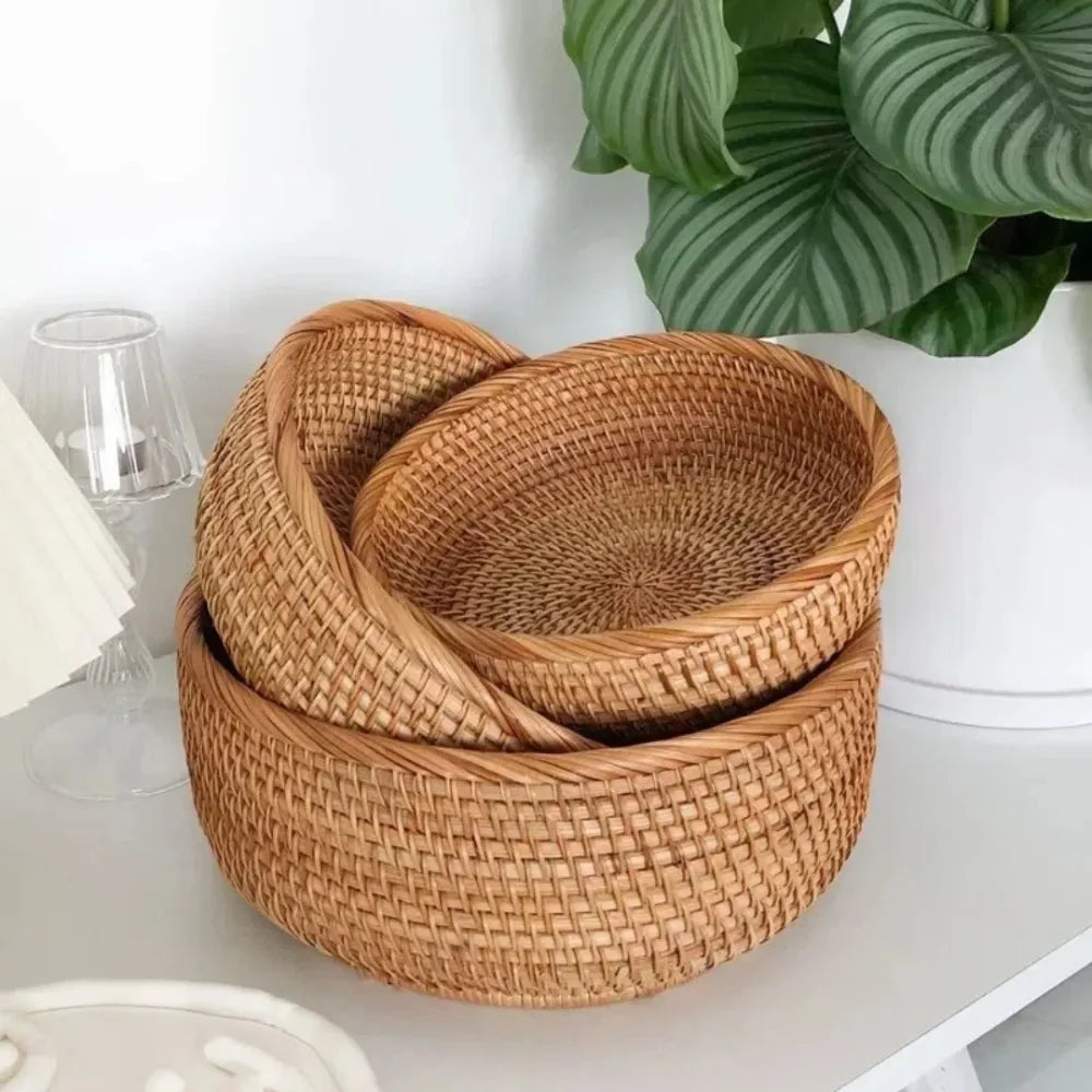 Cesto de Vime Palha para Decoração Organizador Redondo 3