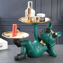 Escultura Decorativa Decoracao para Sala verde Bandeja Buldogue Frances 