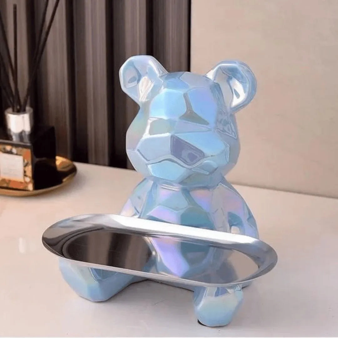 Escultura Decorativa Decoracao para sala azul Bandeja Urso Geométrico