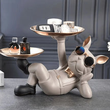Escultura Decorativa Decoracao para Sala branco Bandeja Buldogue Frances 
