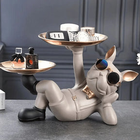 Escultura Decorativa Decoracao para Sala branco Bandeja Buldogue Frances 