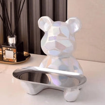Escultura Decorativa Decoracao para sala branco Bandeja Urso Geométrico