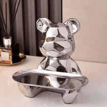 Escultura Decorativa Decoracao para sala prateado Bandeja Urso Geométrico