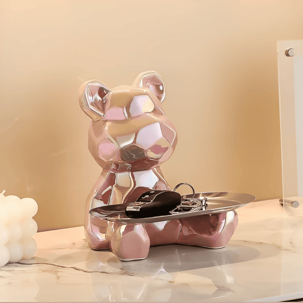 Escultura Decorativa Decoracao para sala rosa Bandeja Urso Geométrico