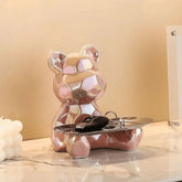Escultura Decorativa Decoracao para sala rosa Bandeja Urso Geométrico