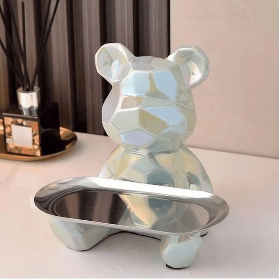 Escultura Decorativa Decoracao para sala verde Bandeja Urso Geométrico