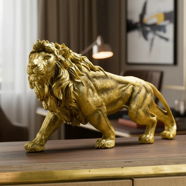 Escultura Decorativa Leão Estátua dourado para Mesa Decoração
