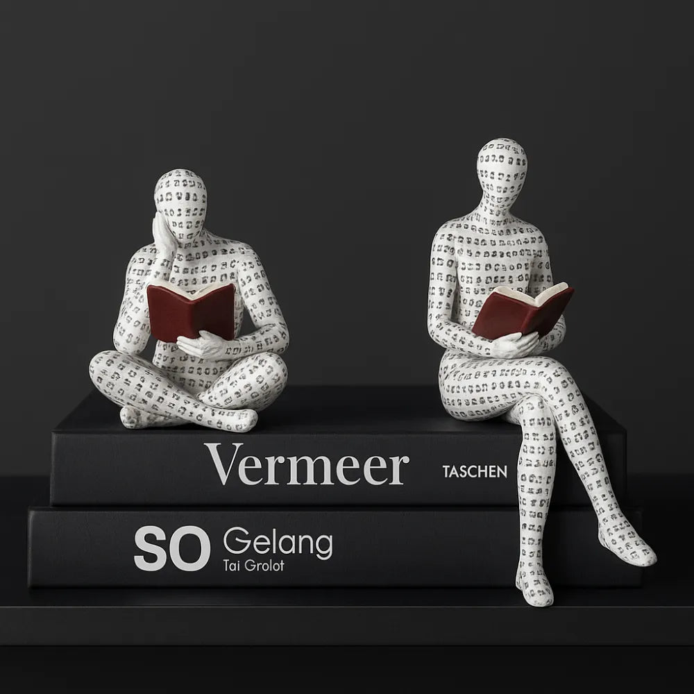 Escultura Decorativa O Leitor Estatueta branco Decoração para Sala