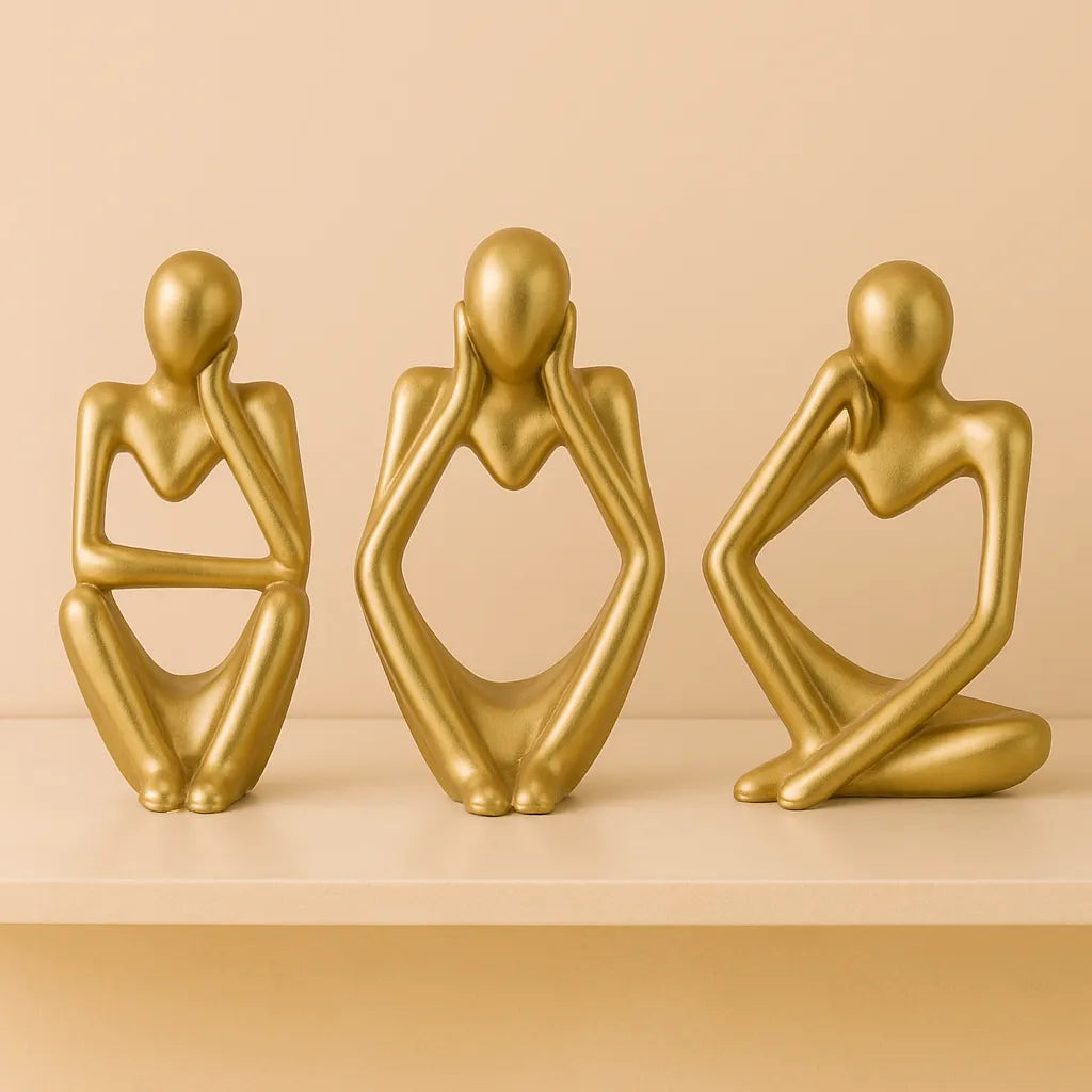 Escultura Decorativa O Pensador Estatueta 3 Peças dourado